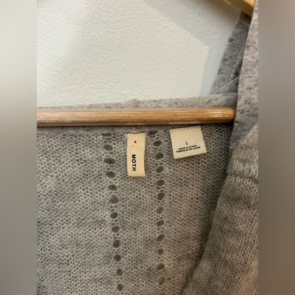 ANTHROPOLOGIE MOTH wool alpaca plend hooded boho cardigan sz L shawl - Picture 6 of 8